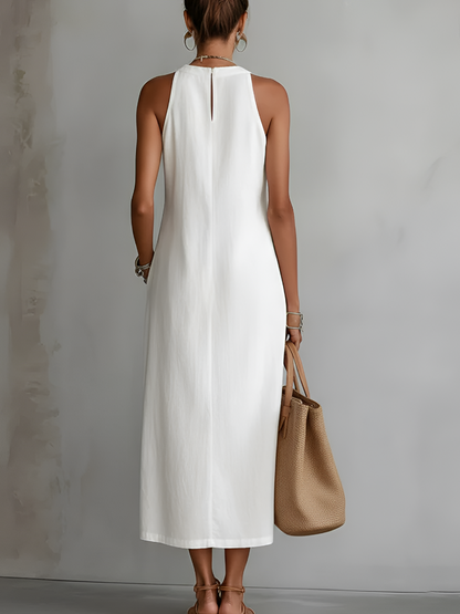Jimena | Vestido Midi de Cuello Mao Bordado y Relajado