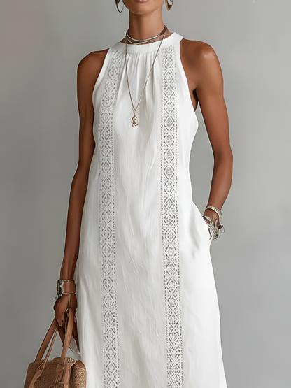 Jimena | Vestido Midi de Cuello Mao Bordado y Relajado