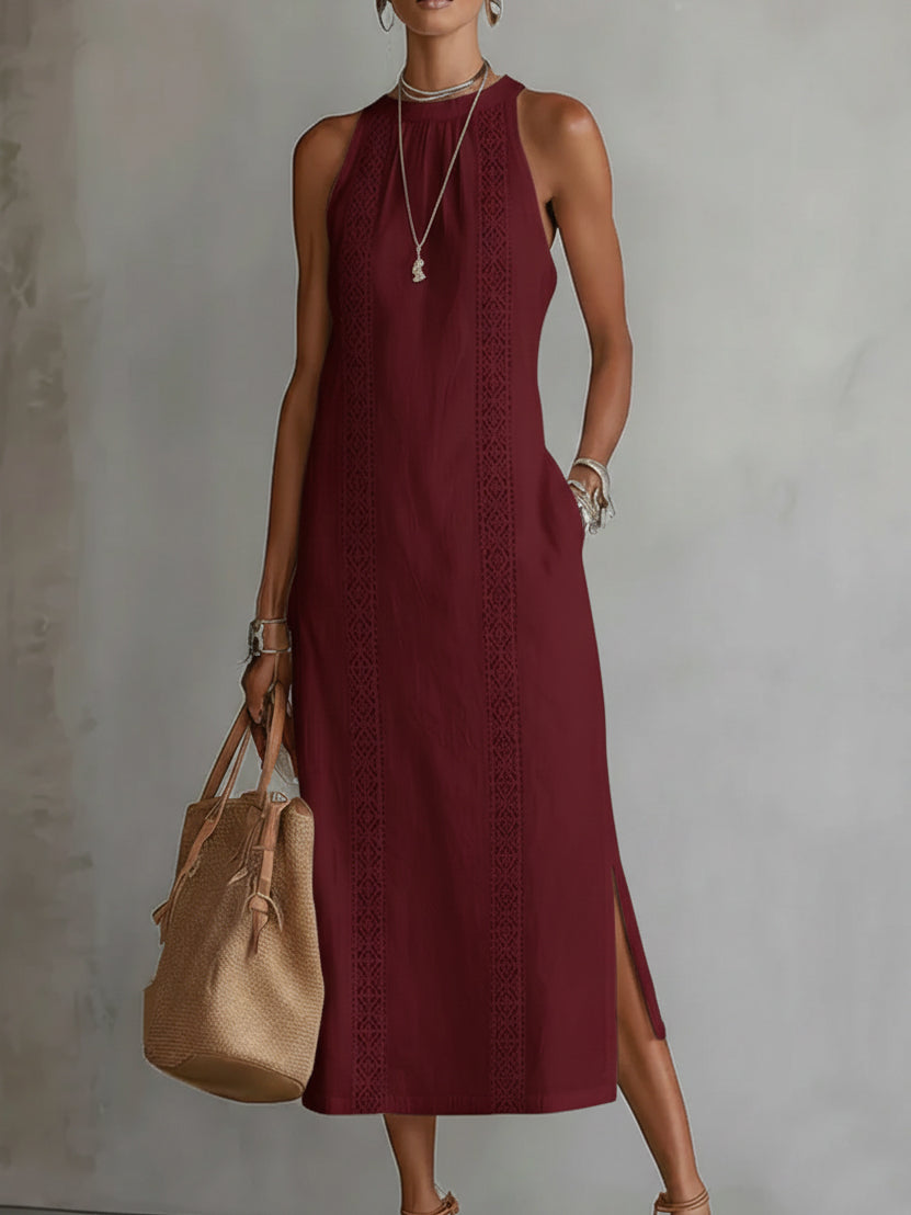 Jimena | Vestido Midi de Cuello Mao Bordado y Relajado