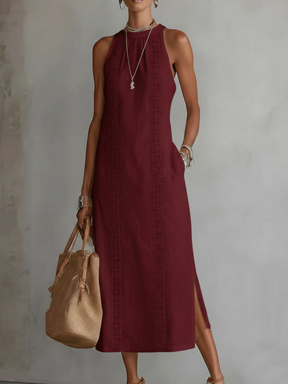 Jimena | Vestido Midi de Cuello Mao Bordado y Relajado