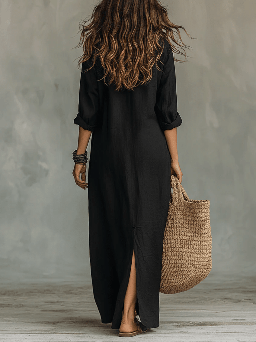 Soline™ | Maxi vestido negro ajustado con botones