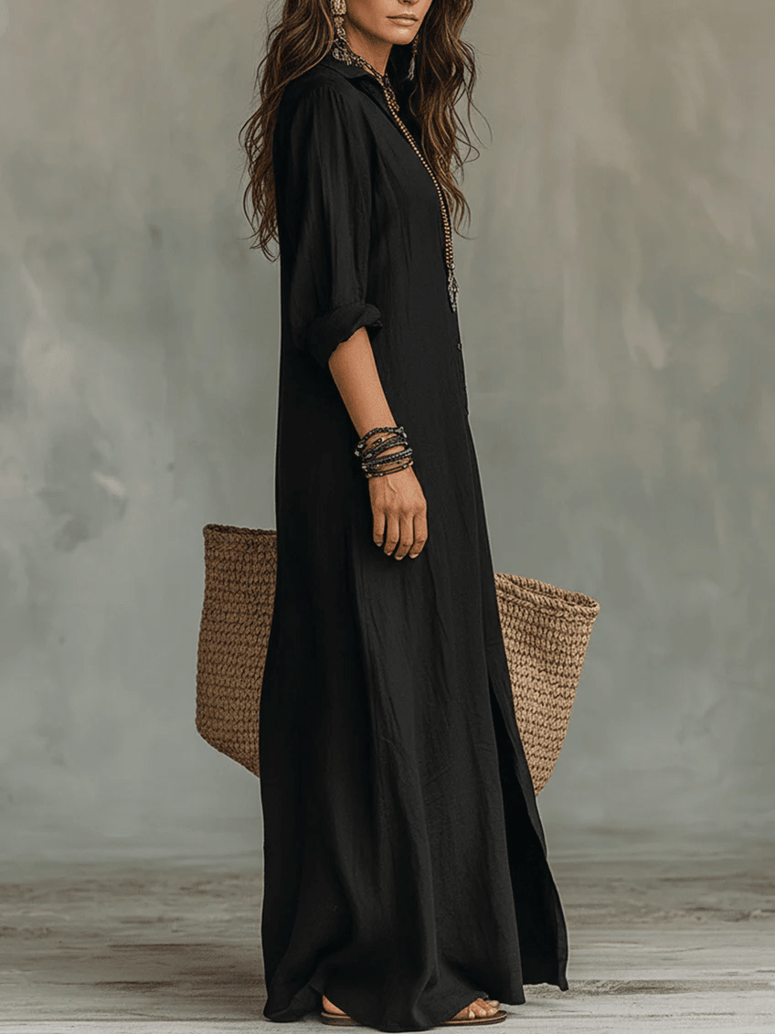 Soline™ | Maxi vestido negro ajustado con botones