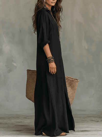Soline™ | Maxi vestido negro ajustado con botones